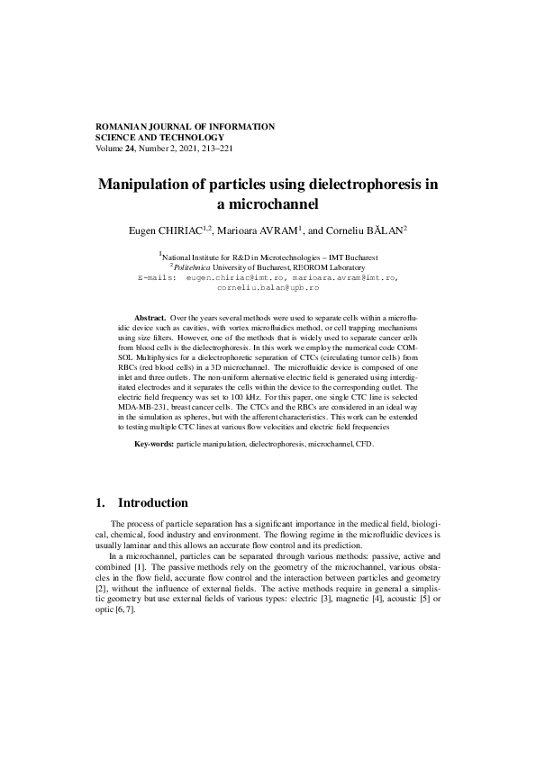 (PDF) Manipulation of particles using dielectrophoresis in a microchannel