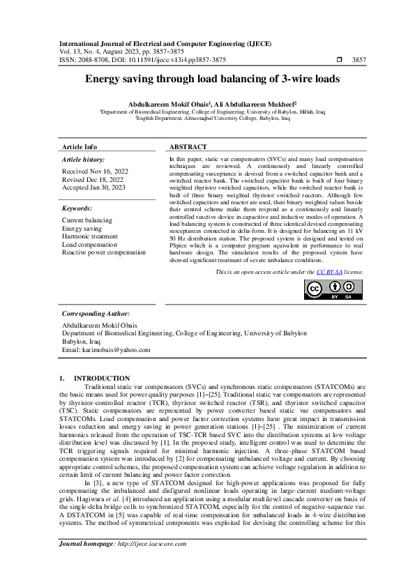 (PDF) Energy saving through load balancing of 3-wire loads