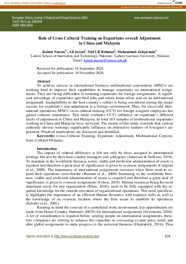 (PDF) Role of Cross Cultural Training on Expatriates overall Adjustment ...