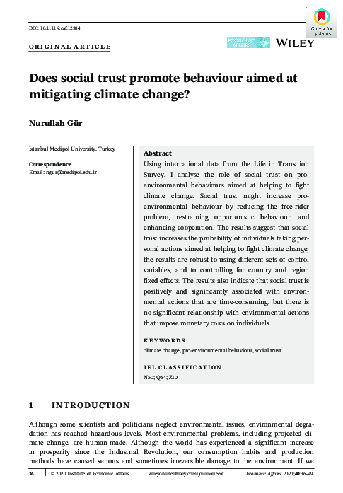 (PDF) Does social trust promote behaviour aimed at mitigating climate ...