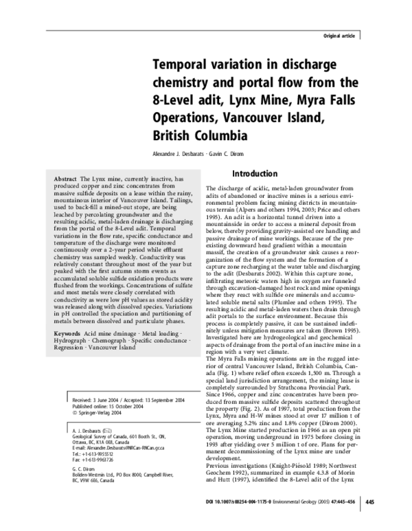(PDF) Temporal variation in discharge chemistry and portal flow from ...