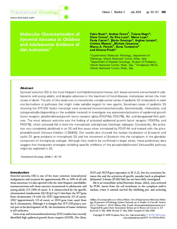 (PDF) Molecular Characterization of Synovial Sarcoma in Children and ...