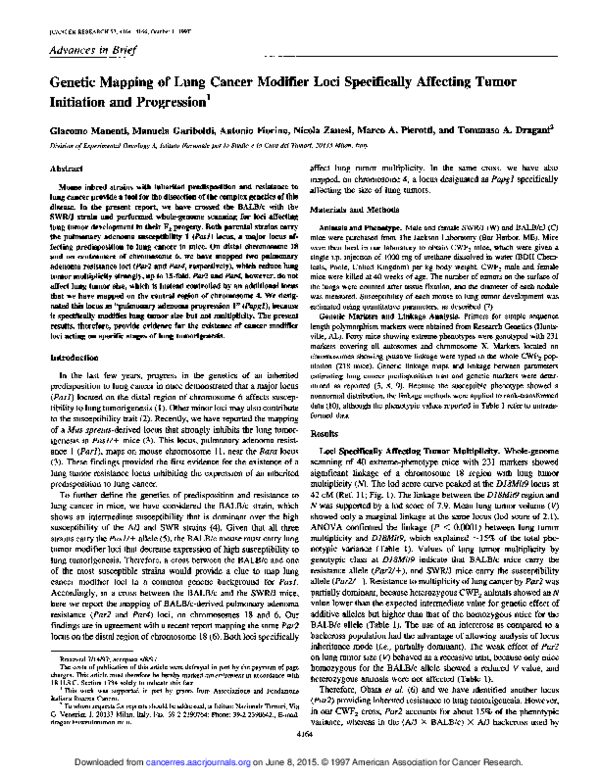 (PDF) Genetic mapping of lung cancer modifier loci specifically ...