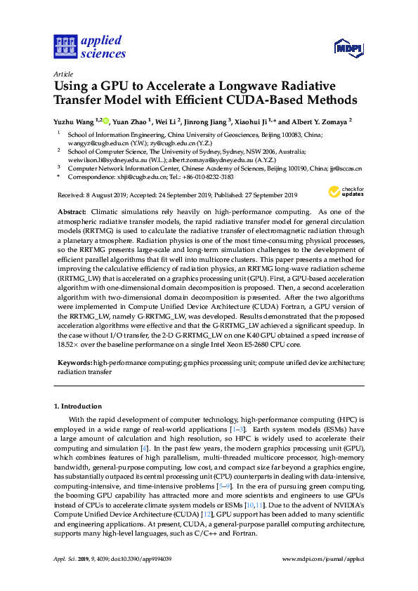 (PDF) Using a GPU to Accelerate a Longwave Radiative Transfer Model ...