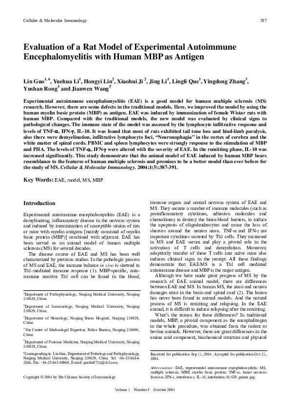 (PDF) Evaluation of a rat model of experimental autoimmune ...