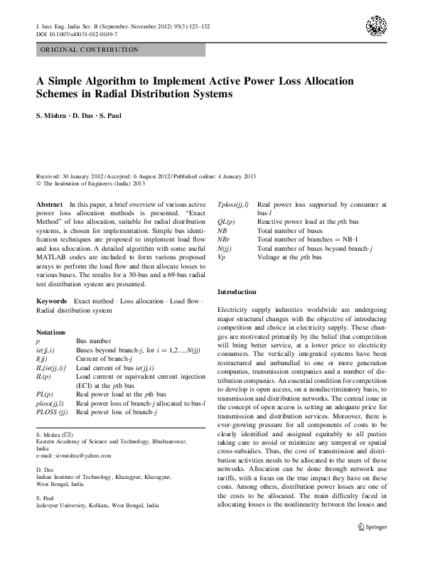 (PDF) A Simple Algorithm to Implement Active Power Loss Allocation ...
