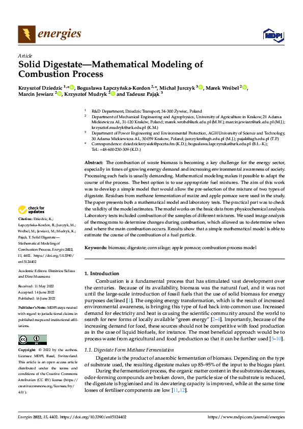 (PDF) Solid Digestate—Mathematical Modeling of Combustion Process