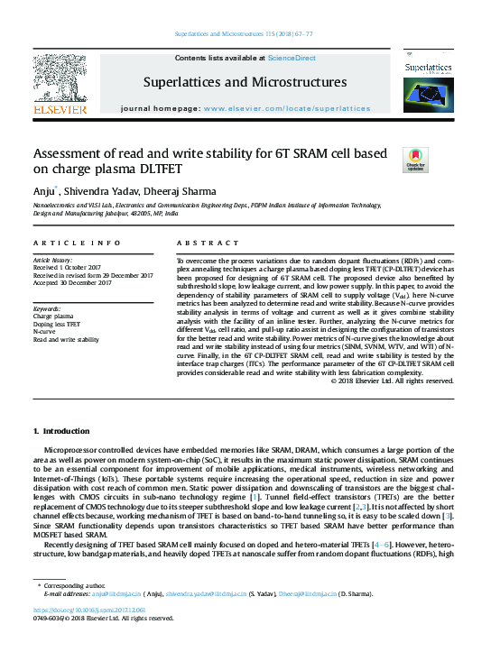 (PDF) Assessment of read and write stability for 6T SRAM cell based on ...