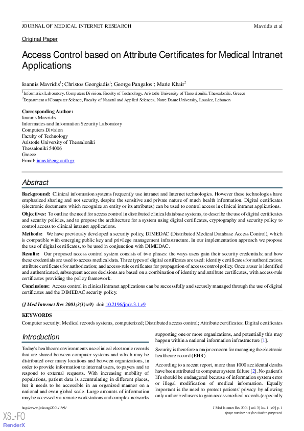 Pdf Access Control Based On Attribute Certificates For Medical