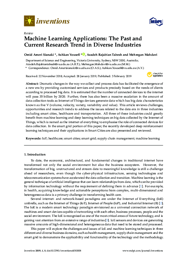 (PDF) Machine Learning Applications: The Past and Current Research ...