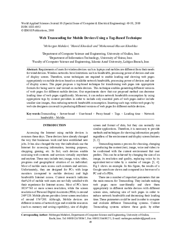 (PDF) Web Transcoding for Mobile Devices Using a Tag-Based Technique