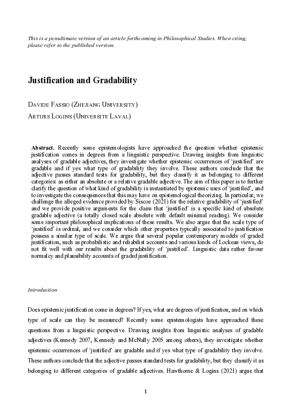 (PDF) Justification and Gradability
