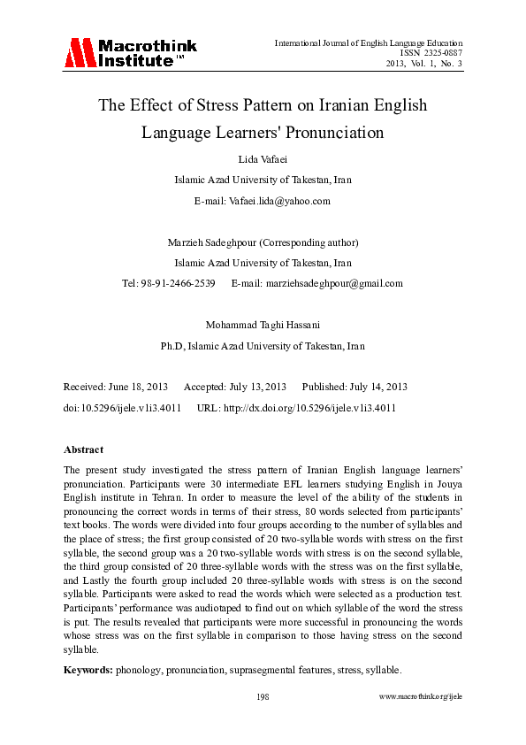 (PDF) The Effect of Stress Pattern on Iranian English Language Learners ...