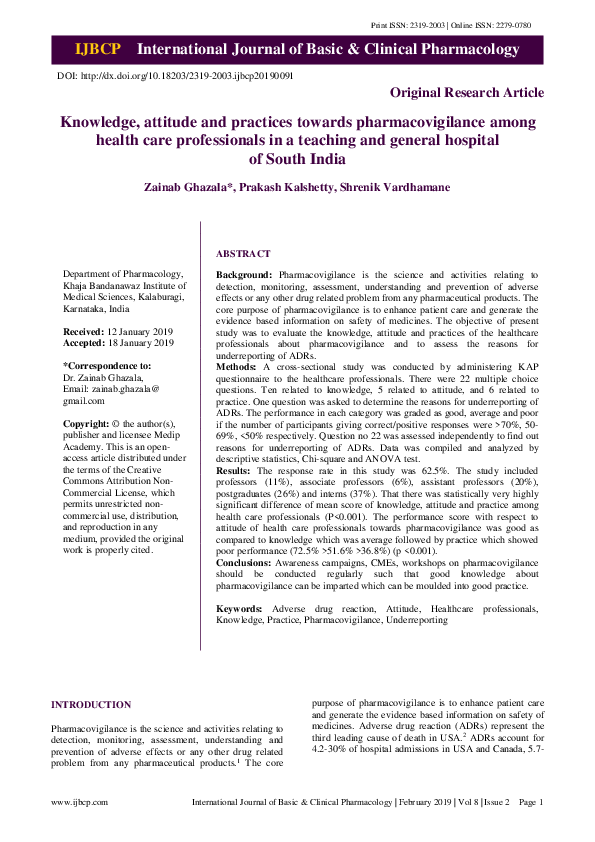 (PDF) Knowledge, attitude and practices towards pharmacovigilance among ...
