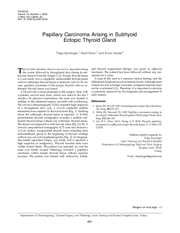 (PDF) Papillary carcinoma arising in subhyoid ectopic thyroid gland ...