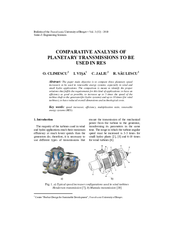 (PDF) Comparative Analysis of Planetary Transmissions to Be Used in Res