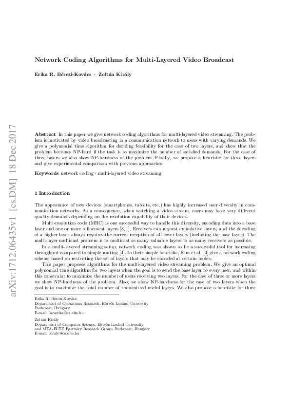 (PDF) Optimal and heuristic network coding algorithms for multi-layered ...