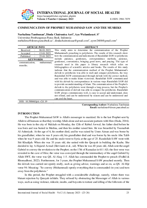 (PDF) Communication of Prophet Muhammad Saw and The Musriks