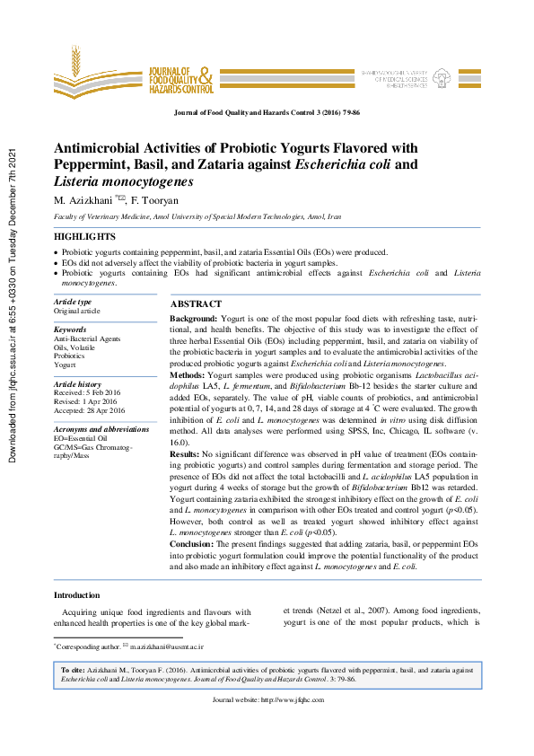 (PDF) Antimicrobial Activities of Probiotic Yogurts Flavored with ...
