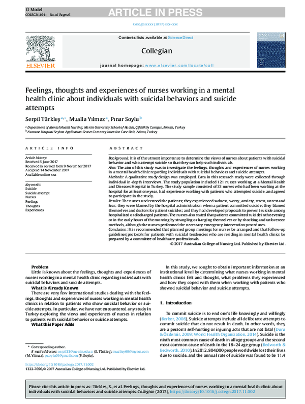 (PDF) Feelings, thoughts and experiences of nurses working in a mental ...