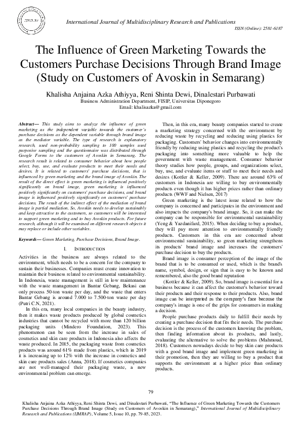 (PDF) The Influence of Green Marketing Towards the Customers Purchase ...