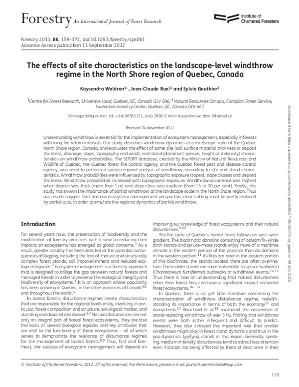 (PDF) The effects of site characteristics on the landscape-level ...