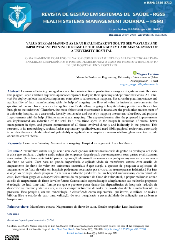 (PDF) Value Stream Mapping as Lean Healthcare's tool to see wastes and ...