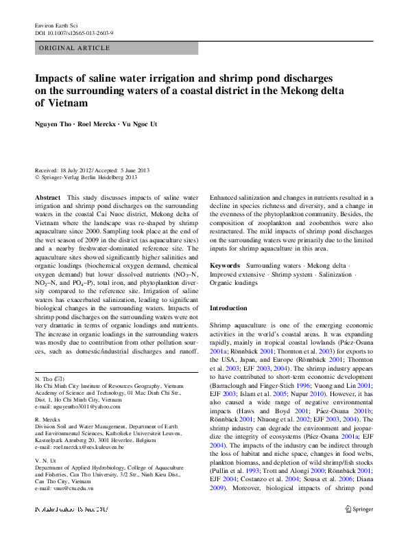 (PDF) Impacts of saline water irrigation and shrimp pond discharges on ...