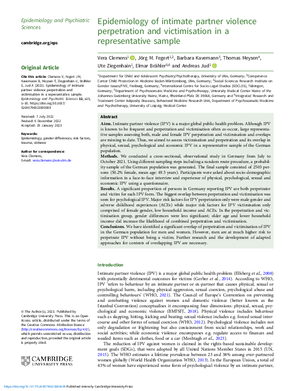 (PDF) Epidemiology of intimate partner violence perpetration and ...