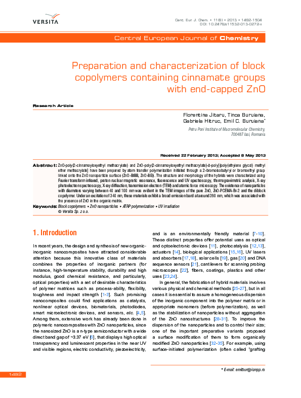 (PDF) Preparation and characterization of block copolymers containing ...