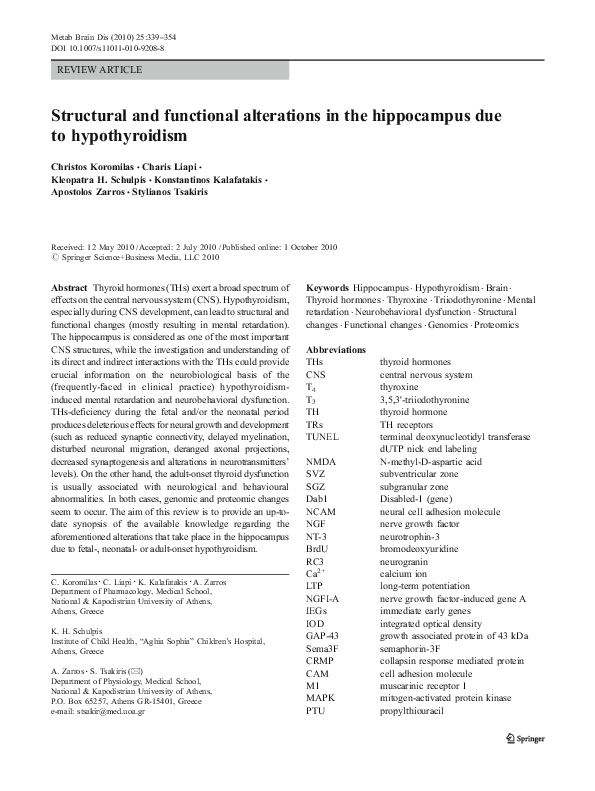 (PDF) Structural and functional alterations in the hippocampus due to ...