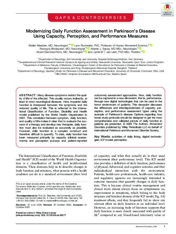 (PDF) Modernizing Daily Function Assessment in Parkinson's Disease ...