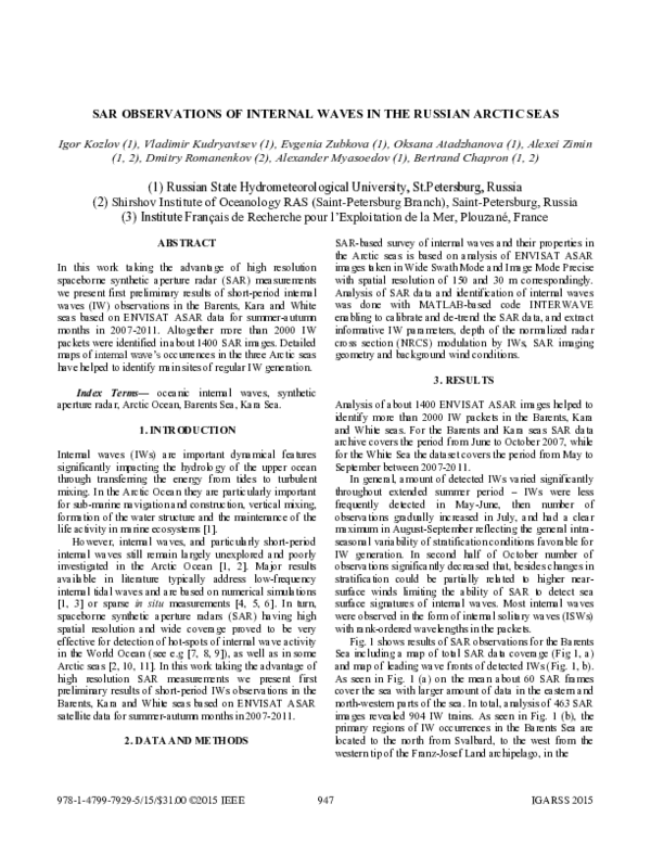 (PDF) SAR observations of internal waves in the Russian Arctic seas