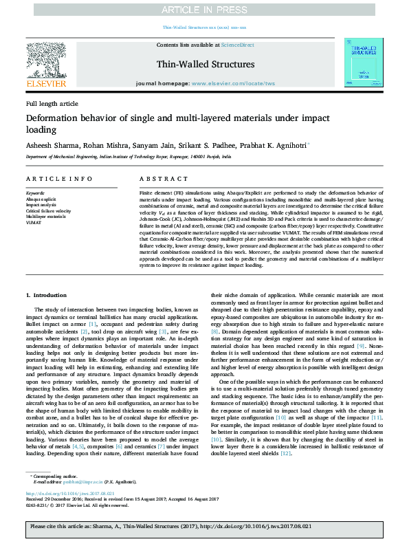 (PDF) Deformation behavior of single and multi-layered materials under ...
