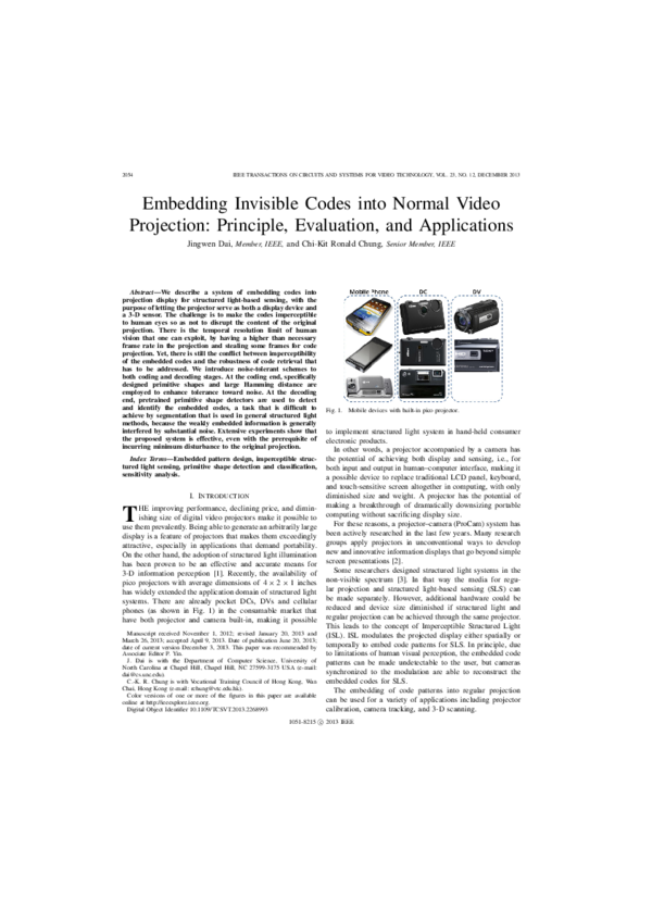 (PDF) Embedding Invisible Codes Into Normal Video Projection: Principle ...