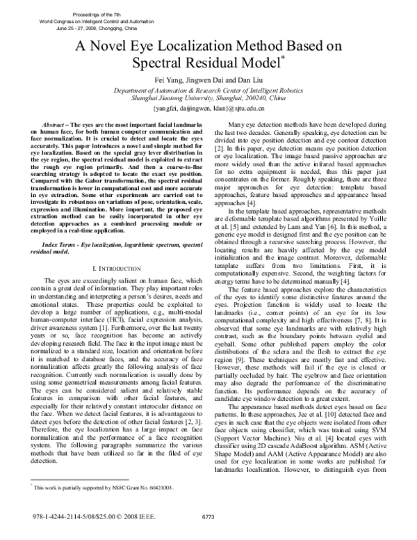 (PDF) A novel eye localization method based on spectral residual model