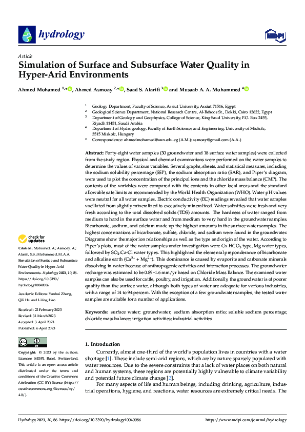 (PDF) Simulation of Surface and Subsurface Water Quality in Hyper-Arid ...
