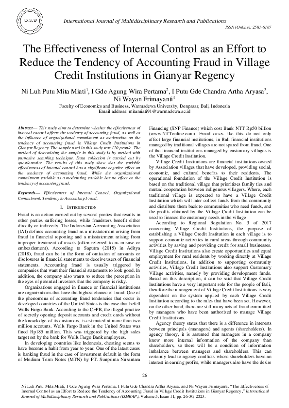 (PDF) The Effectiveness of Internal Control as an Effort to Reduce the ...