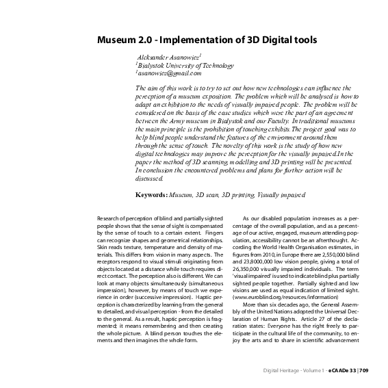 (PDF) Museum 2.0 - Implementation of 3D Digital Tools