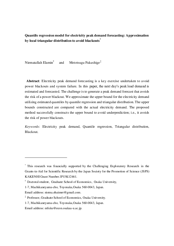 (PDF) Quantile regression model for electricity peak demand forecasting ...