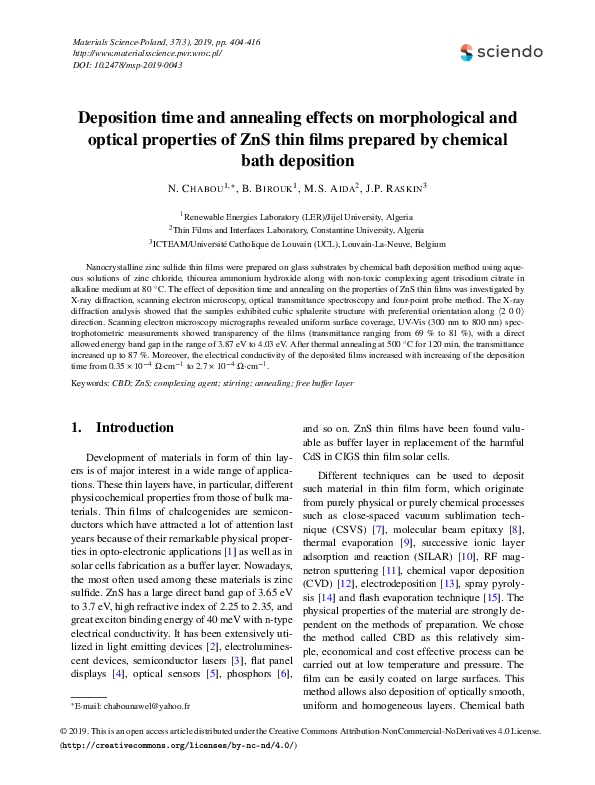 (PDF) Deposition time and annealing effects on morphological and ...