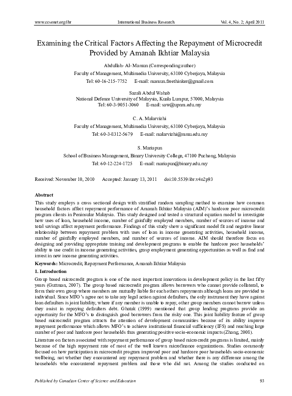 (PDF) Examining the Critical Factors Affecting the Repayment of ...