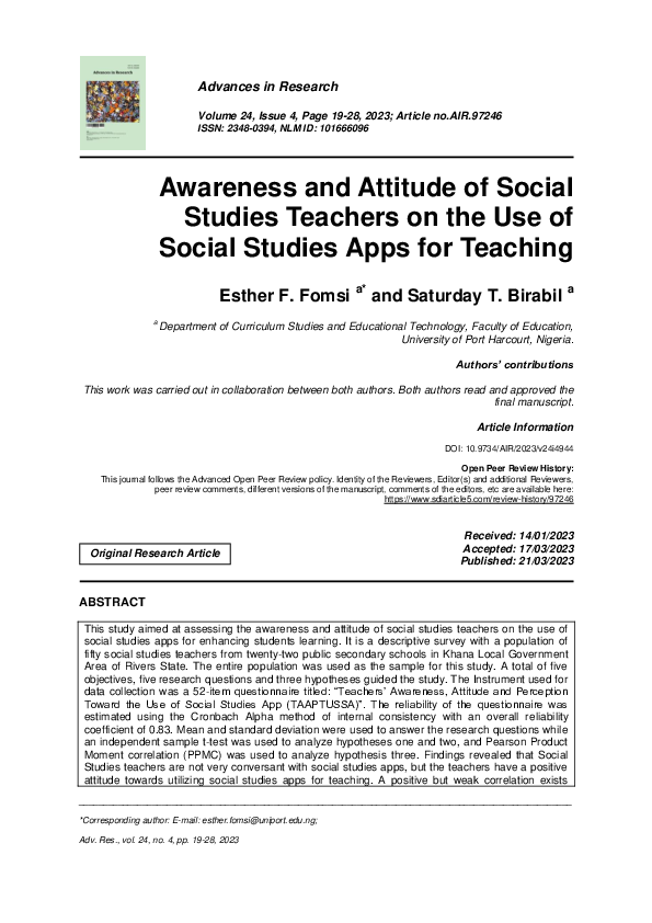 (PDF) Awareness and Attitude of Social Studies Teachers on the Use of ...
