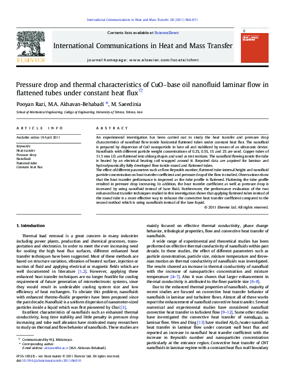 (PDF) Pressure drop and thermal characteristics of CuO–base oil ...