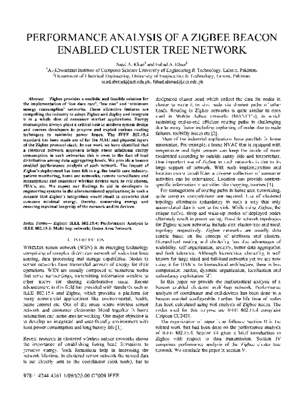 (PDF) Performance analysis of a Zigbee beacon enabled cluster tree network