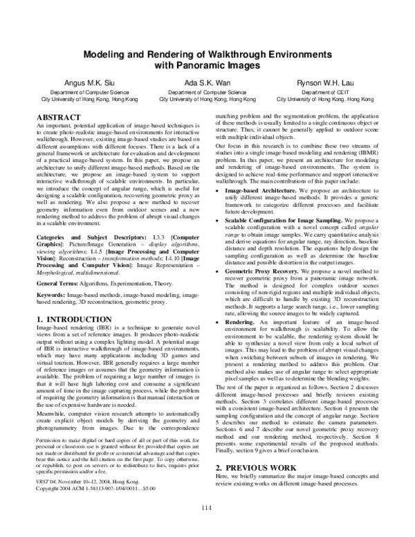 (PDF) Modeling and rendering of walkthrough environments with panoramic ...
