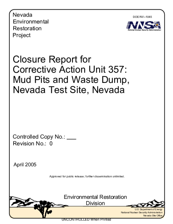 (PDF) Closure Report for Corrective Action Unit 357: Mud Pits and Waste ...