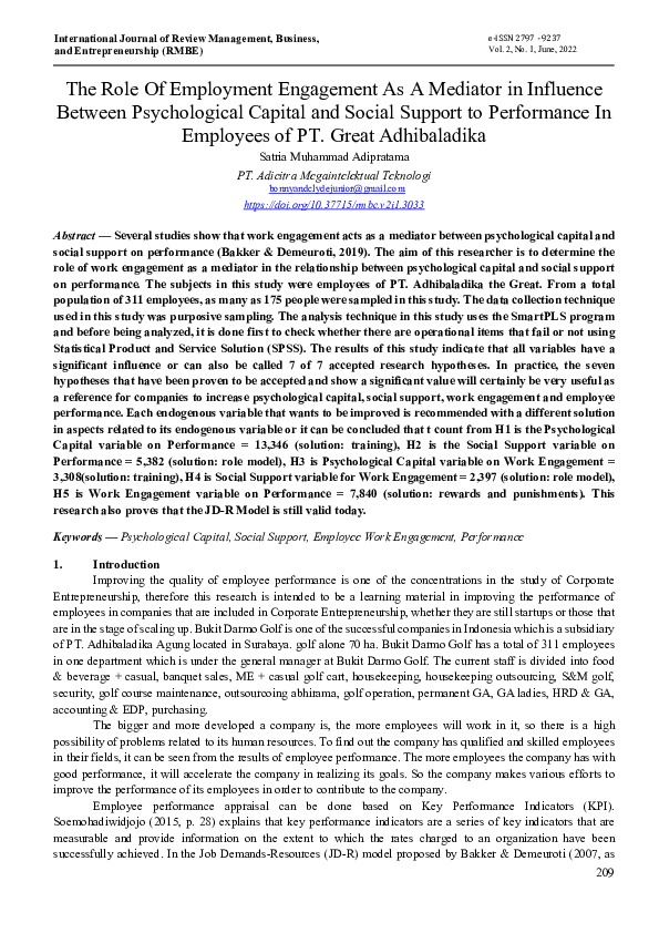 (PDF) The Role of Job Engagement as a Mediator in the Influence Between ...