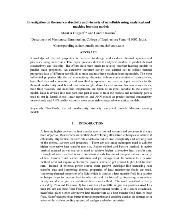 (PDF) Investigation on thermal conductivity and viscosity of nanofluids ...