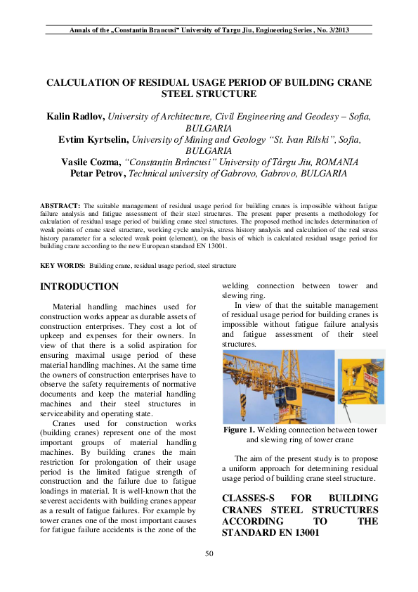 (PDF) Calculation of Residual Usage Period of Building Crane Steel ...